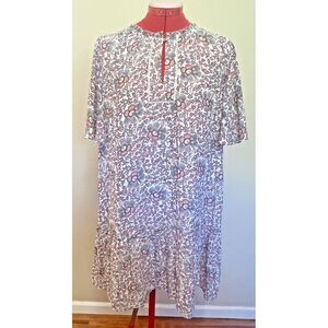 Loft Flowerbud Button Sleeve Swing Pink Floral Dress‎ Boho Peasant Cottagecore S